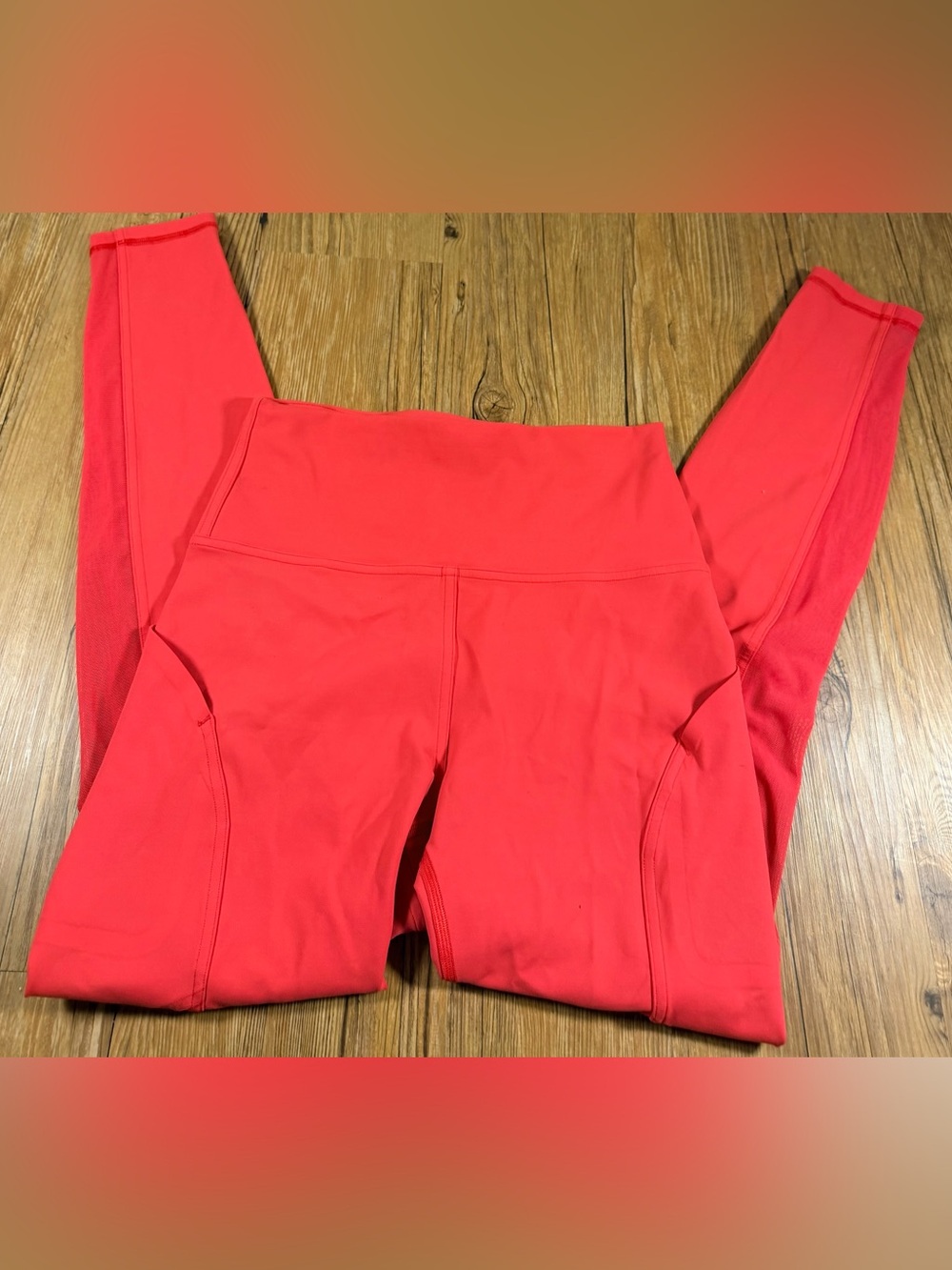 Lululemon Train Times High Rise Leggings Women's Size 8 Red Mesh Panel 25"